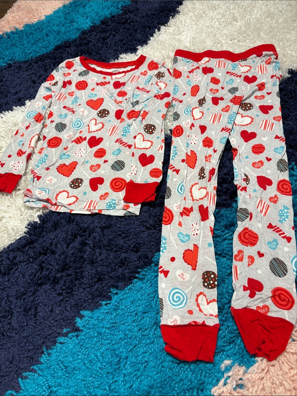 Little Sleepies Red, White & Teal Heart & Sweets Pajama Set